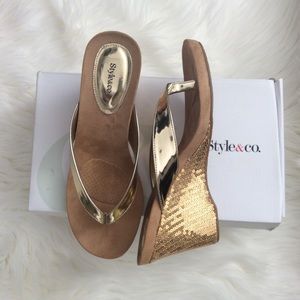 Style & Co. Gold Wedge Sandals with sequins heel